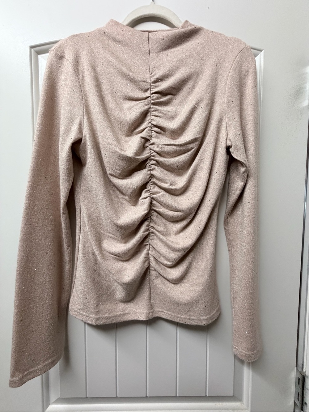 Women’s Long Sleeve Ruched front mock neck long sleeve- Blush